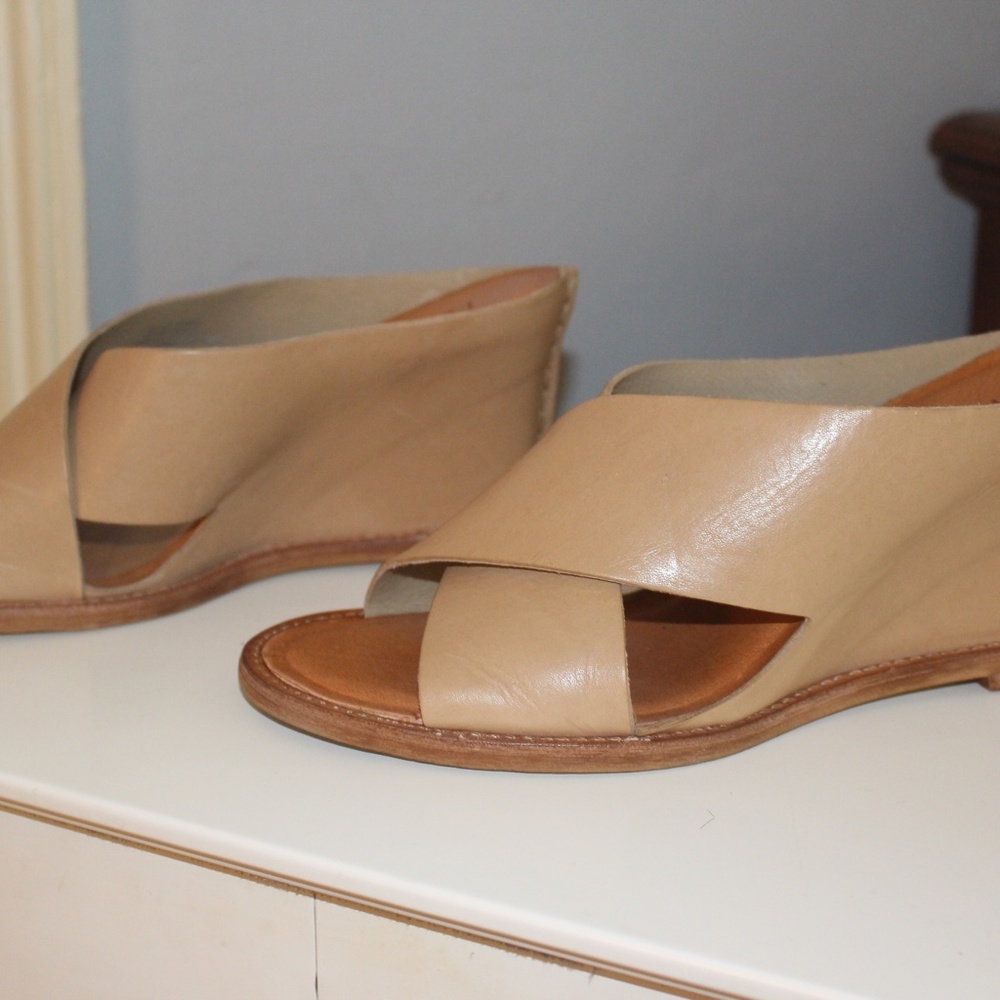 J.Jill Tan leather wedge mule sandals